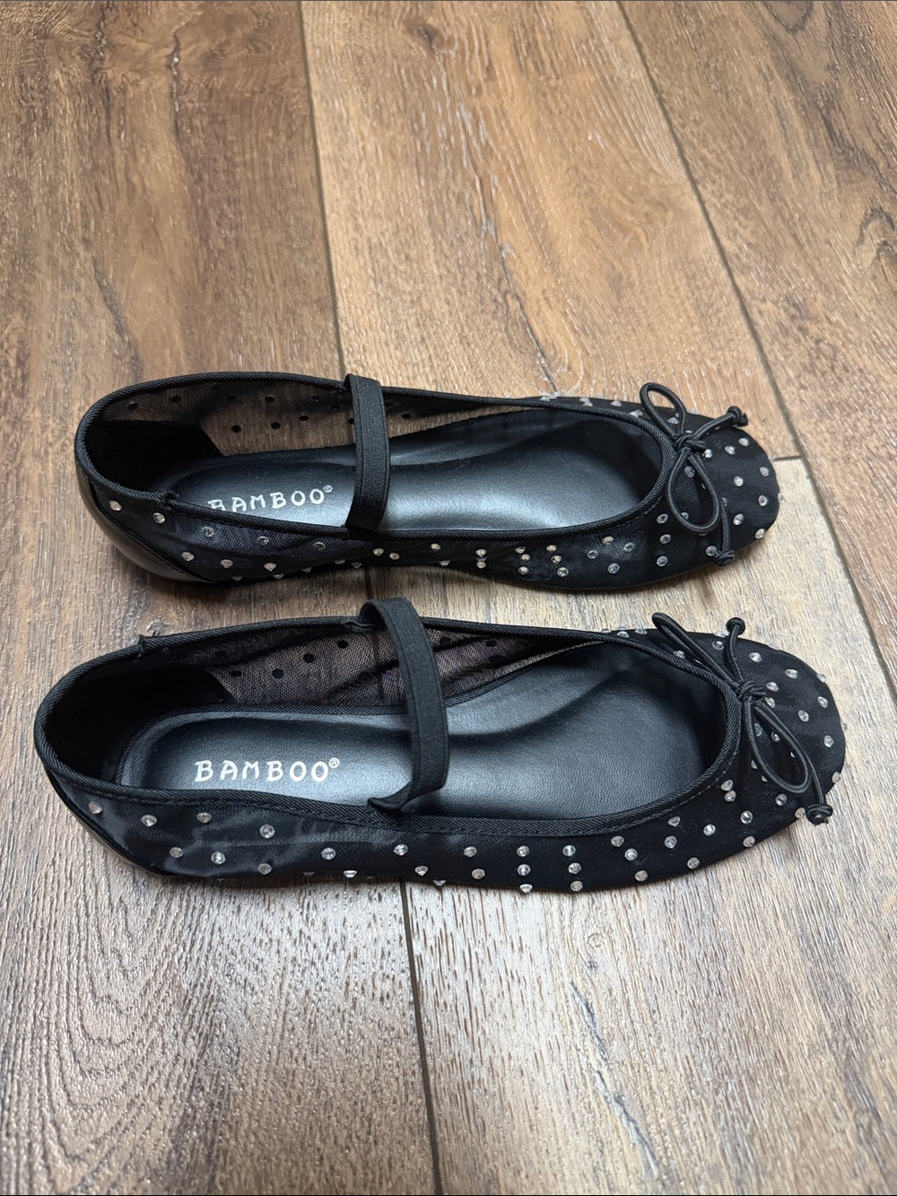 BAMBOO Black Studded Mary Jane Ballet Flats